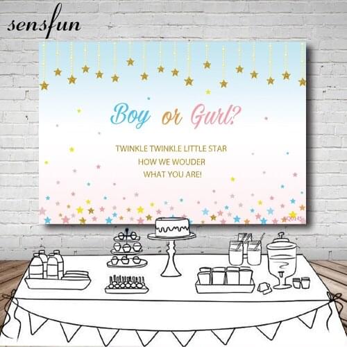 Sensfun Gender Reveal Photography Backgrounds Little Stars Twins Girl or Boy Birthday Party Backdrop For Photo Studio 7x5ft