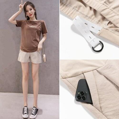 1/3 Length Pregnant Women Shorts Summer High-Waisted Trousers Cotton Linen Maternity Pocket Pants Casual For Pregnancy Clothes