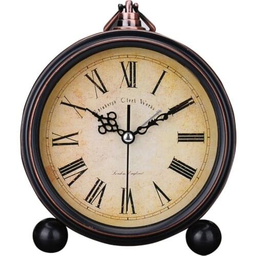 Modern Retro Alarm Clock European Style Round Desktop Office Vintage Glass Lens Decorative Quartz Battery Operated For Home