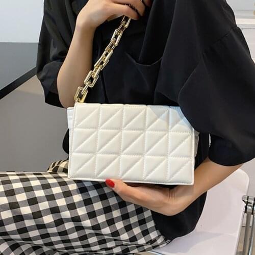 Soft Pu Leather Chain Shoulder Bags Women White Clutch Tote Bag Small Flap Quilted Underarm Bag Casual Female Purses and Handbag