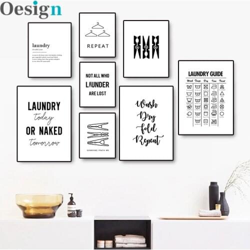 Laundry Sign Wall Art Canvas Painting Poster Print Black And White Hanger Print Picture Laundry Room Decoration Painting Poster