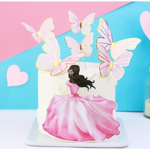 Ins Butterfly Wedding Cake Topper Pink Gold Foil Happy Birthday Cupcake Topper For Birthday Party Cake Decorations Baby Shower
