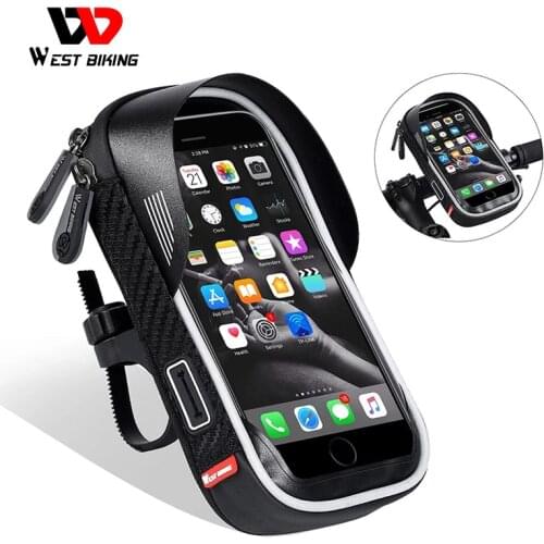 WEST BIKING Waterproof Bicycle Bag Mobile Phone Mount Bag For 6.5 inch iPhone Samsung Phone Mount MTB Cycling Handlebar Bags