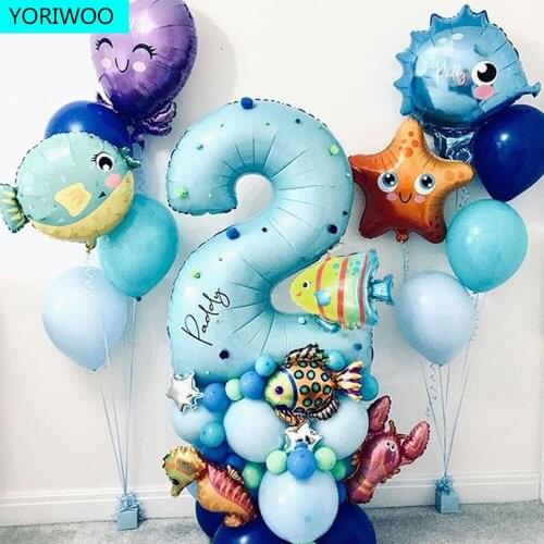 44pcs Under Sea Ocean World Theme Animal Balloons Foil Number Balloon 1 2 3 4 5 Happy Birthday Party Decorations Kid Baby Shower