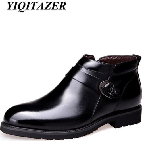 YIQITAZER 2017 New Fashion Winter Handsome Boys Snow Ankle Man Boots,Metal Button Warm Wool Fur Shoes Men Shoes Mens Boots