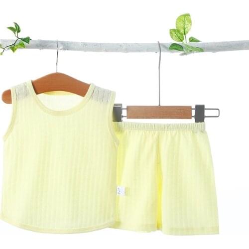 Yellow Cotton Two-Piece Suit Baby Vest Boneless Summer Thin Sleeveless Shorts Style