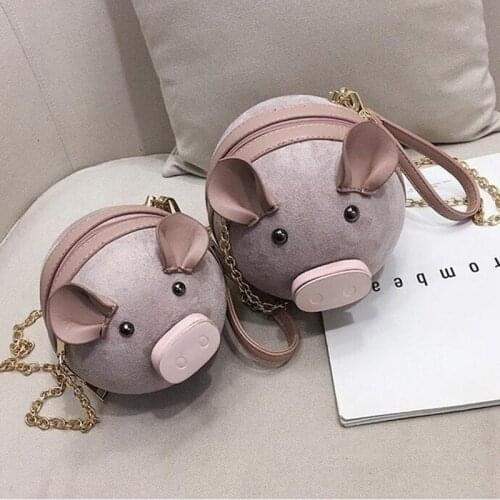 Womens Cartoon Pig Small Round Bag Fashion Purses Handbags Crossbody Shoulder Bag with Chain Strap Cross Body Bag Woman