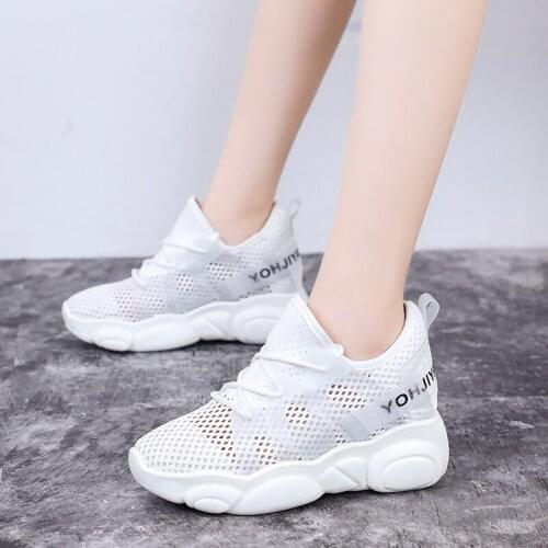 2021 Summer Sneakers Women Shoes New Breathable Air Mesh Casual Shoes Woman Lace Up Thick Bottom Plus Size Ladies Shoes Flats