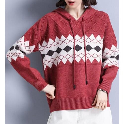 Hooded Sweater Women All-Match Autumn Pullover Loose Korean Sweater Knitwear Long Sleeve Loose Casual Ladies Top TT0051