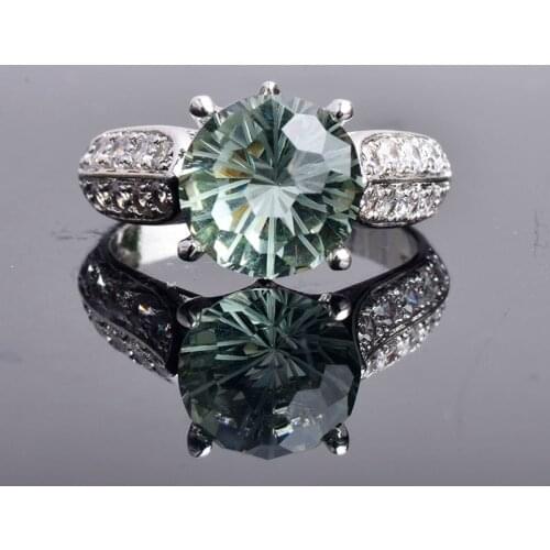 CSJ Green amethyst quartz gemstone classics Ring Sterling 925 Silver Round8.0 4Ct football cut Fine Jewelry For Women Lady Gift