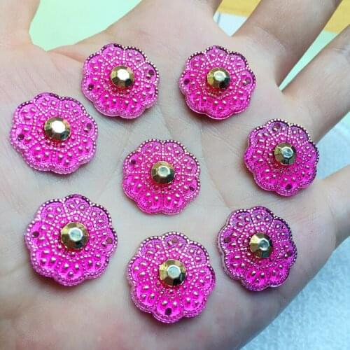15pcs 20mm Resin Sewing flower Buttons Gold Rhinestone 2 holes-B123