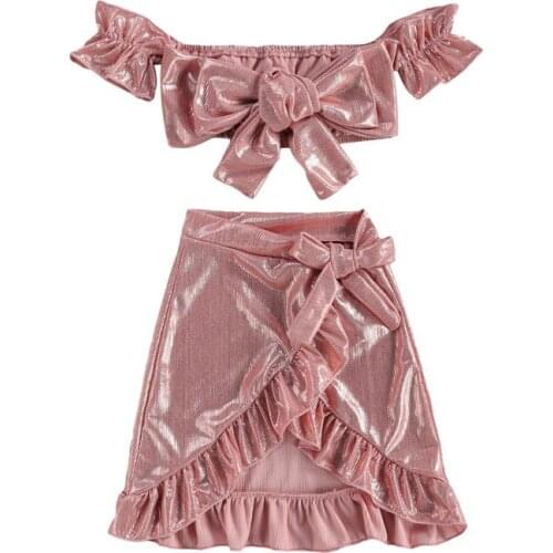 1-6Years Fashion Toddler Kids Summer Clothes Off Shoulder Velvet Tube Tops+Bowknot Ruffles Mini Skirts Children Casual Outfts