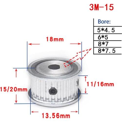 1Pcs 3M 15 Tooth To 20 Tooth Synchronous Wheel D Bore Synchronous Gear Motor Timing Belt Width 11mm 16mm