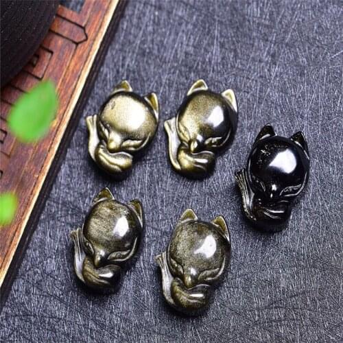 1pcsBeautiful Cute Natural Stone Gold Obsidian Handmade Carved Fox Lucky Amulet Animal Pendant Powerful Fashion Jewelry Gift