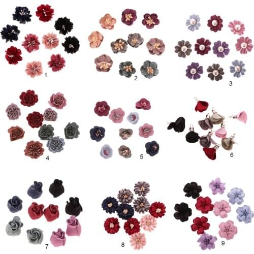 10 Pieces Sewing Fabric Flower Embellishment Dress Hair Applique For DIY
