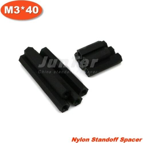 100pcs/lot Black Nylon Standoff Spacer M3 Female x M3 Female 40mm