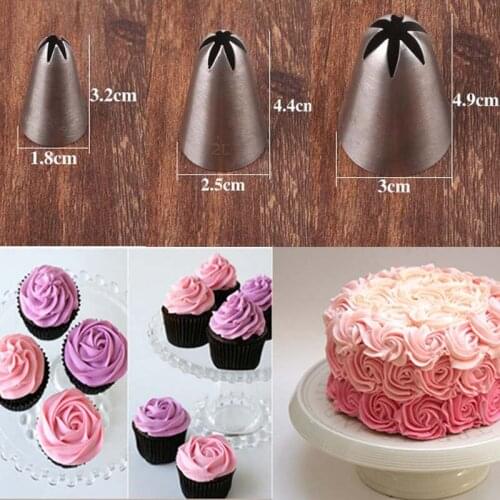 3pcs Rose Flower Pastry Nozzles Stainless Steel Baking Cake Tools Cookie Cream Decoration Accessories for Kitchen Convenience