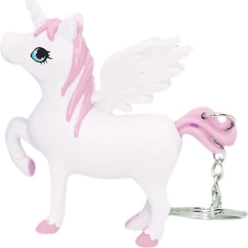 3D White Unicorn LED Light Keyring With Sound For Children Kids Toys Gift Lovely Cartoon Horse Keychain Key Chains