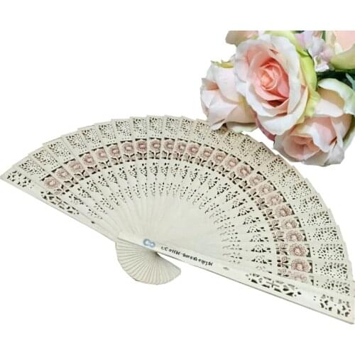 50 PCS Sunflowers Design Classical Chinese Wooden Folding Fan with Personalized Bride & Grooms Name & Wedding Date Gift Favor