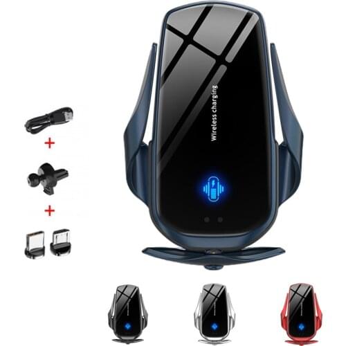 Qi Car Wireless Charger Smart Induction Car Navigation Frame Magnetic USB Infrared Sensor Phone Holder for iPhone 12 11 Samsung