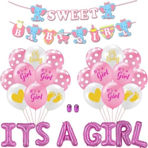 1Set Its a Girl Party Decoration Pink Theme Sweet Baby Girl Banner Balloons Gender Secret Celebration Shower Birthday Party Set