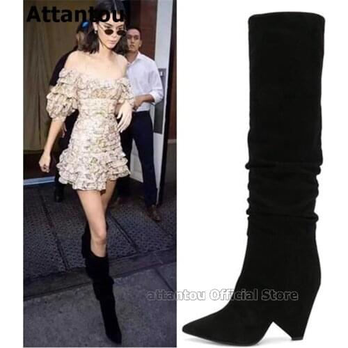 Black Over The Knee Boots Suede Thigh High Boots Woman Autumn Winter Ladies Fashion Abnormal High Heel Boots Dress Shoes Women