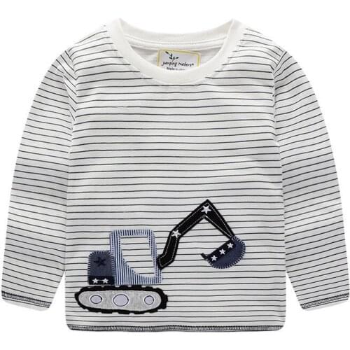 Jumping meters Baby Long Sleeve T shirts Cotton Applique Forklift Autumn Spring New Stripe Boys Girls Tops Fashion Clothing