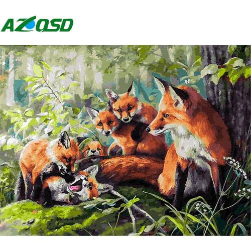 AZQSD Painting By Numbers Fox Hand Paint Kit Canvas Color By Number Diy Oil Painting Animal Wall Art Home Decor Gift