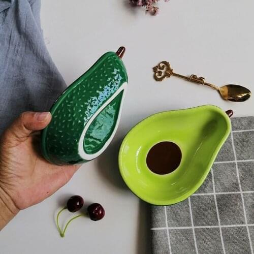 Nordic Creative Cute Avocado Glaze Color Ceramic Dish Snack Fruit Salad Bowl Breakfast Cereal Dessert Plate Photography Props