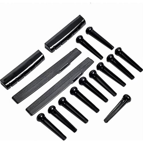 Hot-2 sets Acoustic Guitar Bridge Pins & Saddle & Nut Black High Quality