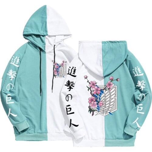 Patchwork Thin Spring Summer Japan Anime Attack on Titan Long Sleeved Pullovers Hip Hop Hoodies Streetwear Harajuku Tops