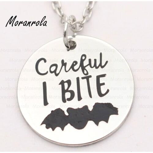 New arried" careful I bite"Copper necklace Keychain,charm Happy Funny Halloween necklace Wiccan charm vampire bat necklace