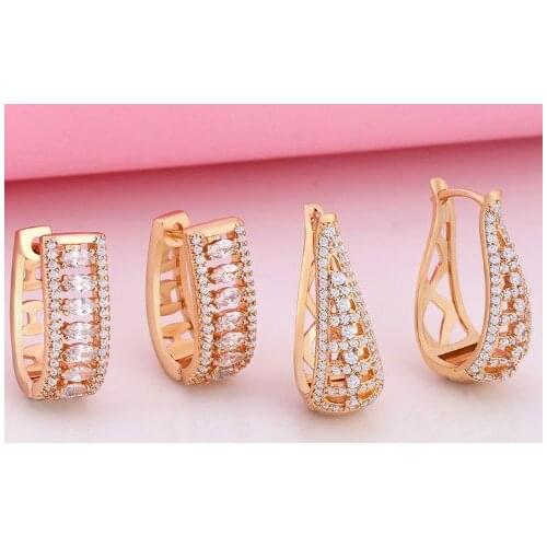 Multicolor Brass micro pave cz zircon cubic zirconia drop Hoop Earrings copper gold plated crystal studs vh535