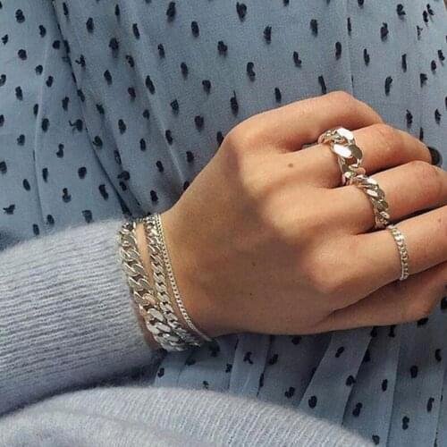 6 Pcs/Set Women Jewelry Set Fashion Stainless Steel Chain Ring Personality Bracelet Set Punk Party Accessories Lovers Gift