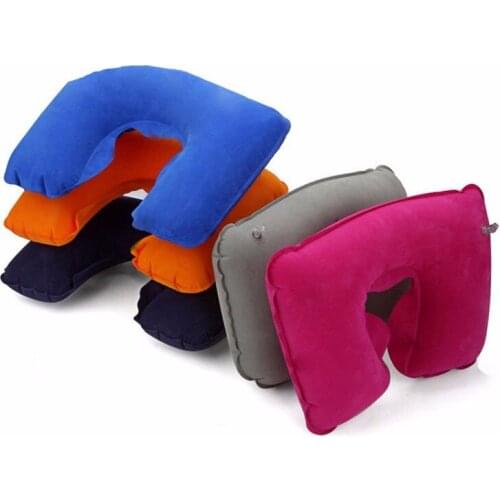 Inflatable U Shaped Car Travel Soft Air Pillow Head Rest Cushion Plane Home Office Nap Rest Neck Back Flocking Pillow