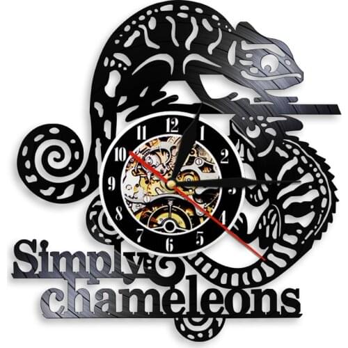 Simply Chameleons Vinyl Record Wall Clock Abstract Animal Chamaeleons Lizards Silent Quartz Clock Wall Watch Reptile Lovers Gift