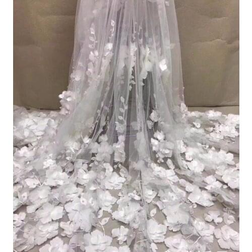 Nigerian tulle lace fabric 3d flower French Net Lace Fabric SYJ-852 embroidery mesh fabric for bridal dress