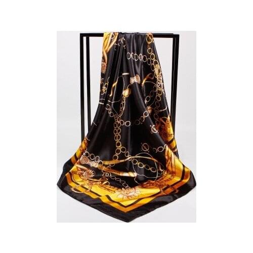 90*90cm New Style Black and Golden Printed Womens Scarves Scarf Shawl Printed Scarves women scarf