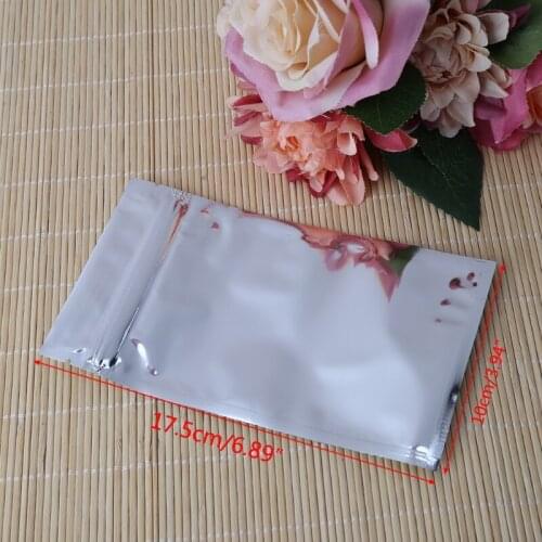 50 Pcs 10x17.5cm Silver Aluminum Foil Mylar Recloeable Bag Front Clear Leak Proof