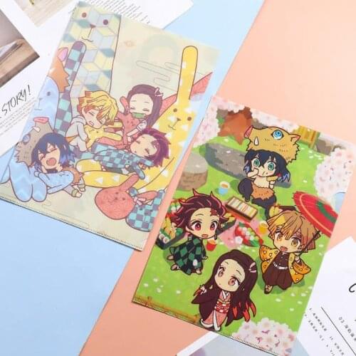 1 Pcs Kawaii A4 Anime Demon Slayer Kimetsu No Yaiba Kamado Tanjirou Nezuko File Folder Document Bags Storage Organizer Gift Toys