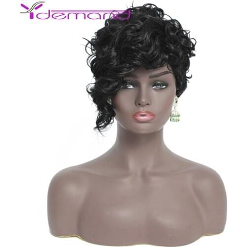 Y Demand Afro Kinky Curly Hair Wigs 4# Short Bob Wigs For Black Women Pixie Cut Synthetic Hair Wig Cheap Hair Full Machine Wigs