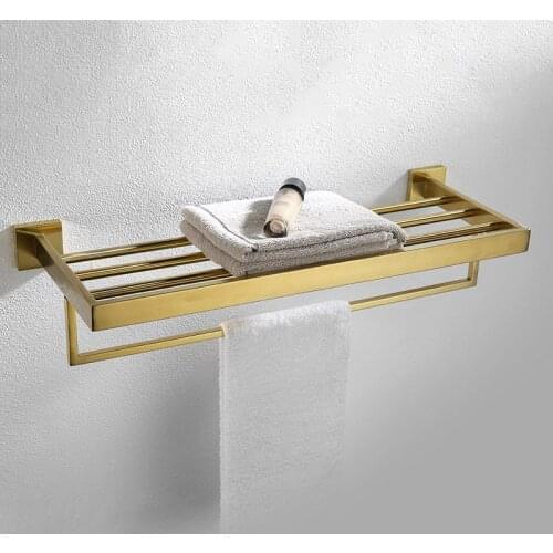 Nordic Style Bathroom Towel Rack Golden Stainless Steel Bathroom Shelf Household Non-Perforated Toilet Shelf Storage Rack