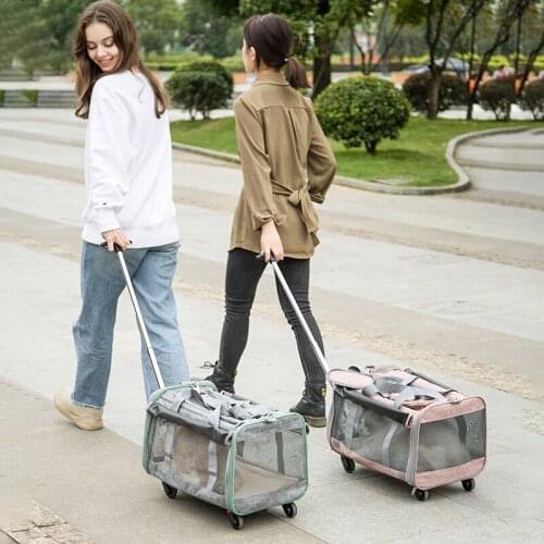 Dog backpack Multi-function Rod Tug Pet Cat Package Rabbit Inclined Shoulder Bag Oxford Cloth Removable Wheels Folding