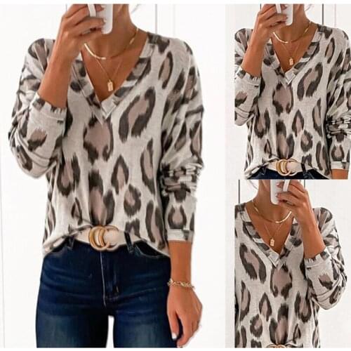 Printed Long Sleeve V Neck Loose Casual T shirt Female 2021 Spring Women Tops Leisure Wear Elegant T-shirts