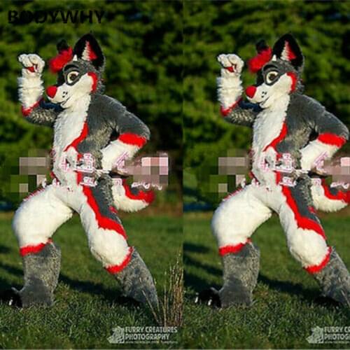 Grey Fox Mascot Costume Long Fur Husky Dog Fursuit Cosplay Fancy Dress Adults Size Birthday Gift Unisex New
