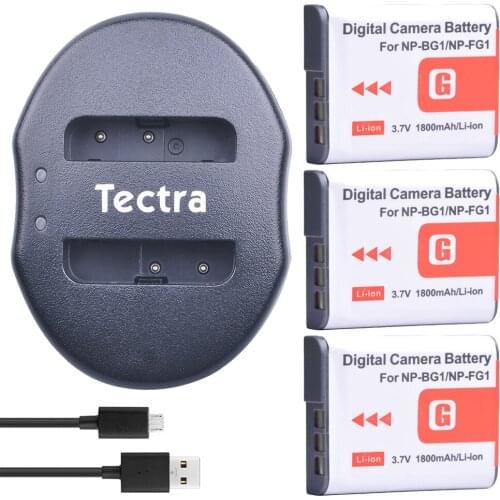Tectra 3pcs NP-BG1 NP BG1 1800mAh/Li-ion battery + USB Dual Charger for Sony DSC-W30 DSC-W300 DSC-W35 DSC-W50
