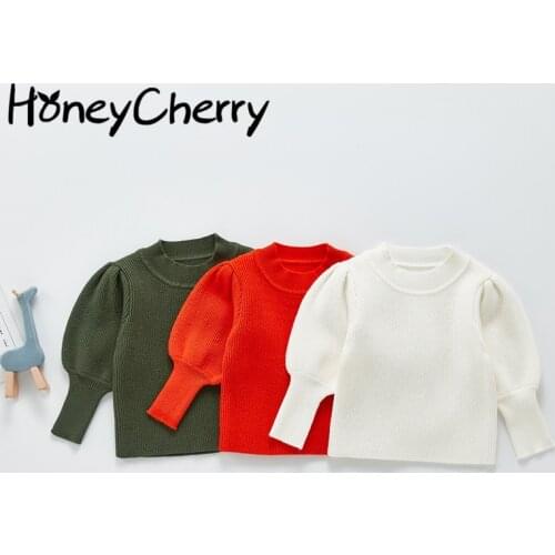2021 spring and autumn baby girl knitted pullover sweater lantern sleeve knitted top toddler girl sweater