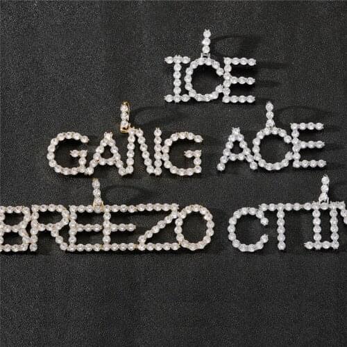 Hip Hop Iced Out Tennis Letters Custom Name Zircon Chain Pendants & Necklaces For Men Women Jewelry With Gold Rope Chain
