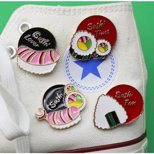 Sushi lovers delicious food enamel punk pin shrimp flavored seaweed lemon badge logo shoe bag lapel brooch jewelry gift for kids