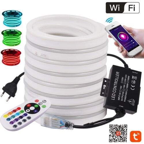 WiFi RGB LED Neon Strip+1500W Control Remote Waterproof Neon Sign Rope Ribbon Flexible LED Tape 110V US 220V EU AU UK 1-100m